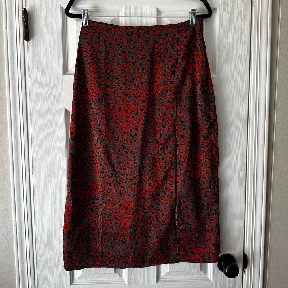 Green and orange/red Leopard satin skirt